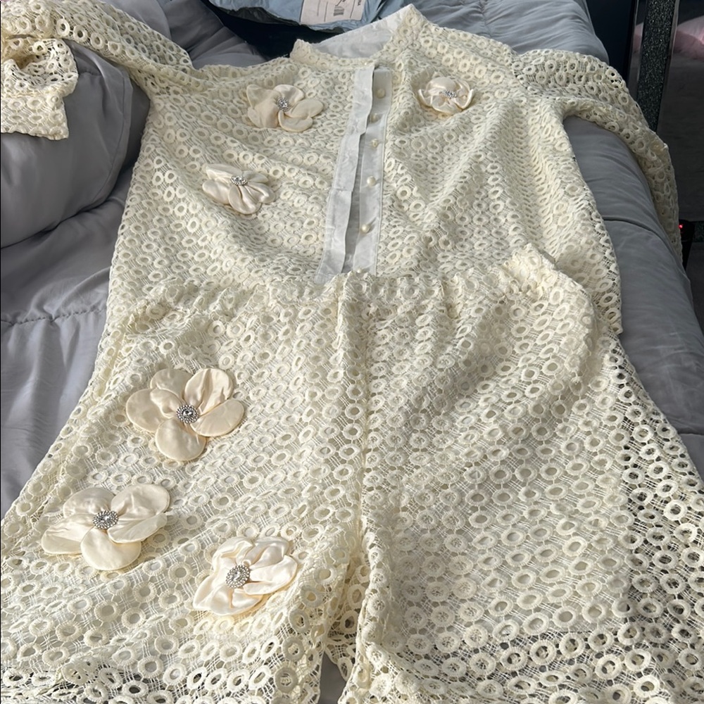 Cream Lace Floral Two-Piece Set